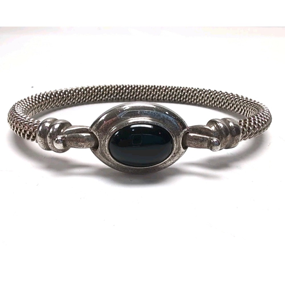 Vtg Joseph Esposito ESPO SIG 925 Sterling Silver Mesh Onyx Hook Bracelet 22.8g